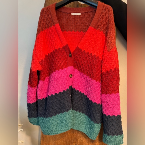 Marine Layer Block Stripe Oversize Cardigan in Multi Colorblock Large - Picture 9 of 9